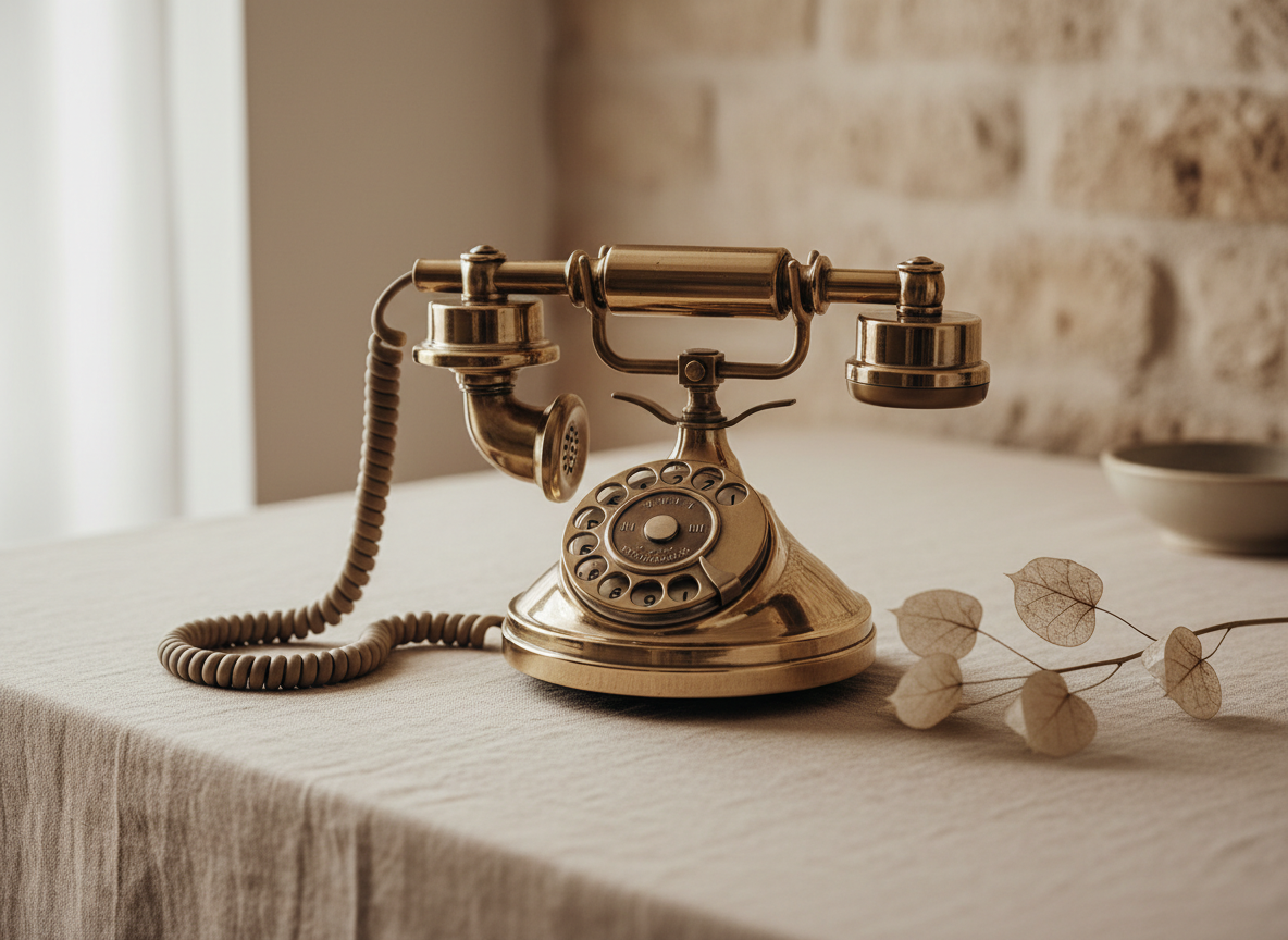 Teléfono elegante sobre superficie de lino marfil