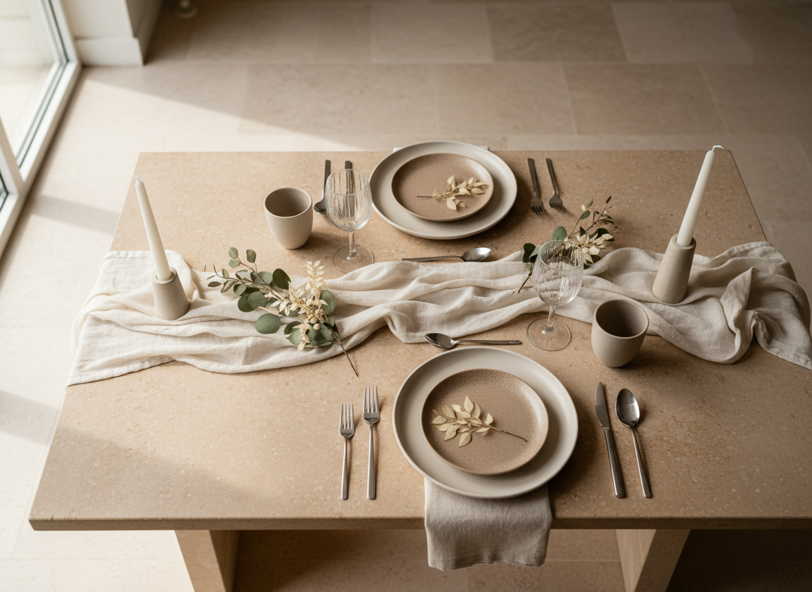 Ubicación de eventos con mesa elegante junto a ventana luminosa
